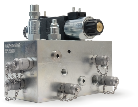 In hydraulic plants, control functions are implemented by electronic controllers in combination with valve blocks