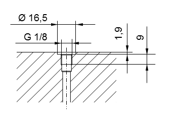 Diagram of pipe thread ISO 228 Part 1 - G1/8 for screw-in studs according to DIN 3852 Part 2, Form A (with sealing ring according to DIN 3869) or Form B (with sealing edge)
