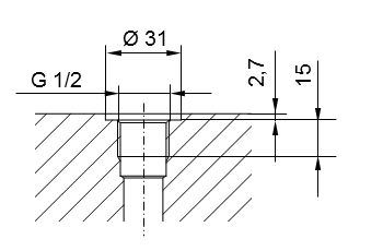 Diagram of pipe thread ISO 228 Part 1 - G1/2 for screw-in studs according to DIN 3852 Part 2, Form A (with sealing ring according to DIN 3869) or Form B (with sealing edge)
