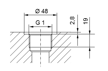 Pipe thread ISO 228 Part 1 - G1 for screw-in studs according to DIN 3852 Part 2, Form A (with seal ring according to DIN 3869) or Form B (with sealing edge)