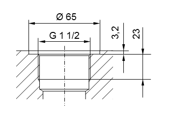 Diagram of pipe thread ISO 228 Part 1 - G1 1/2 for screw-in studs according to DIN 3852 Part 2, Form A (with sealing ring according to DIN 3869) or Form B (with sealing edge)