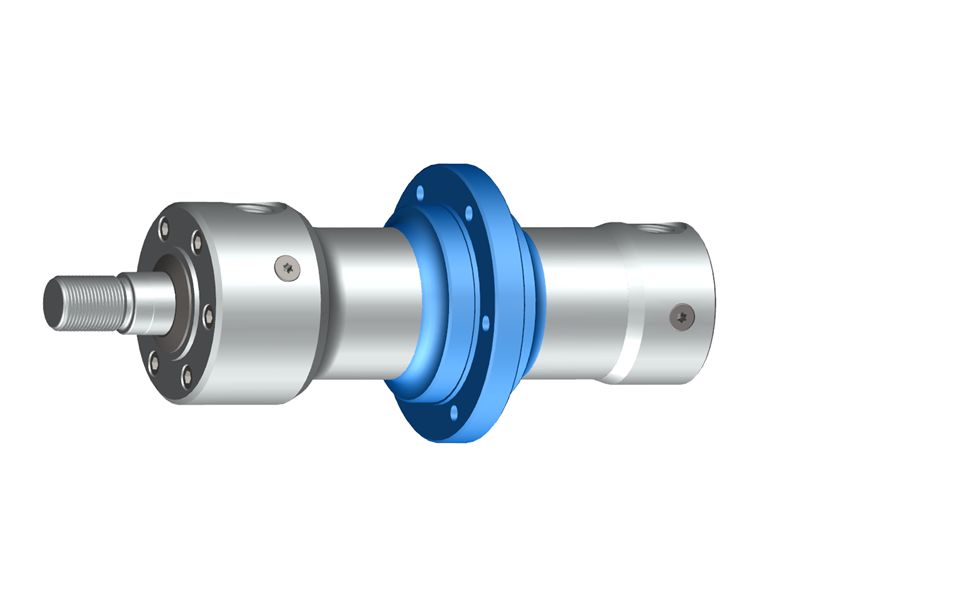 The flange welded to the cylinder body can be used as a cylinder mounting. The cylinder force is thereby applied centrically to the mounting, so that no side loads occur. 