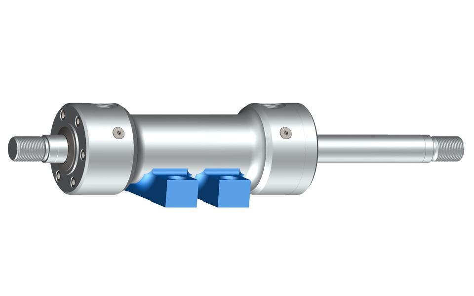 Double-rod cylinder with side lugs mounting welded