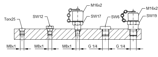 Hänchen cylinders are equipped on both sides with inch pipe thread ports according to ISO 228 part 1 and with vent*s on both sides. 