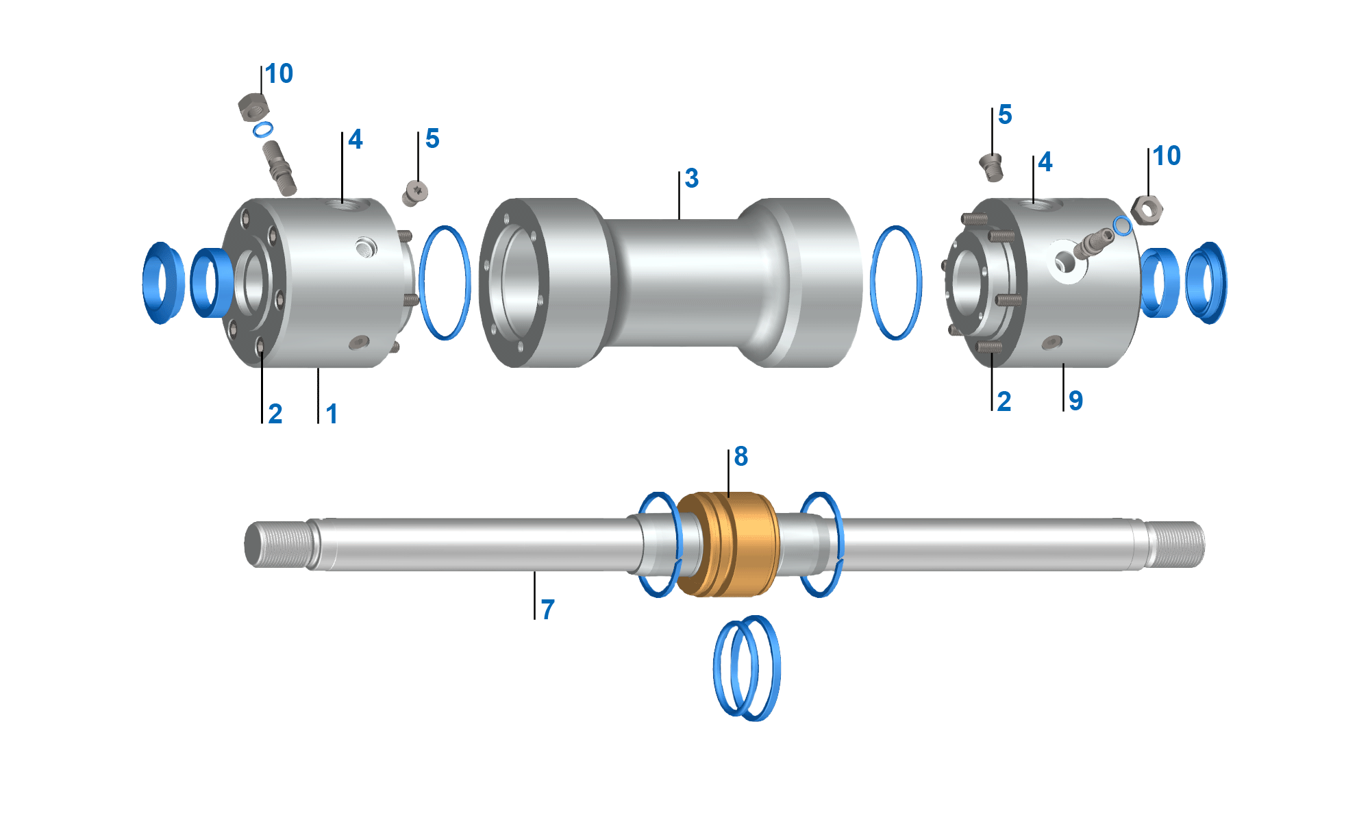 Figure: Design of single-rod cylinder (example with cushioning)